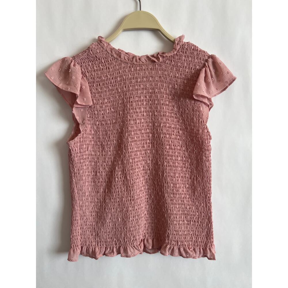ADRIANNA PAPPEL SMOCKED RUFFLE HEM LINE TOP